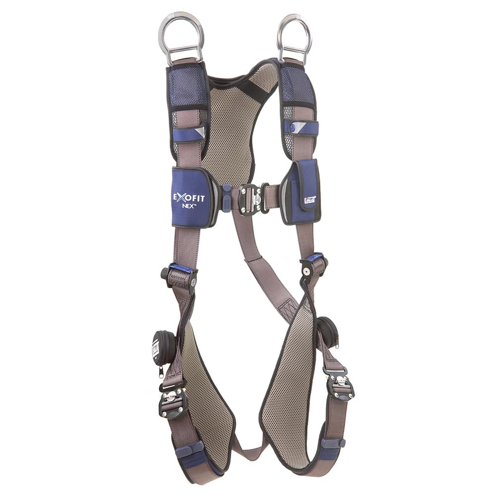 DBI/SALA - Harnesses; Style: Vest; Construction; General Industrial; Transportation; Utilities ; Size: X_Large ; Capacity (Lb.): 420 ; Features: Hybrid Shoulder; Back And Leg Comfort Padding ; Material: Repel? Polyester ; Leg Strap Buckle: Quick-Connect - Exact Industrial Supply