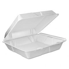 DART - Foam Vented Hinged Lid Containers, 9w x 9 2/5d x 3h, White, 100/PK, 2 PK/CT - All Tool & Supply