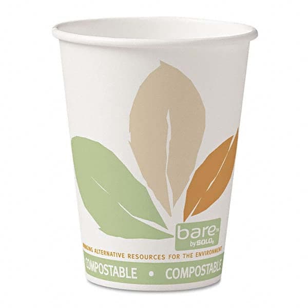 Bare by Solo Eco-Forward PLA Paper Hot Cups, 12 oz, Leaf Design, 50/Bag, 20 Bags/Ct White, Green, Orange