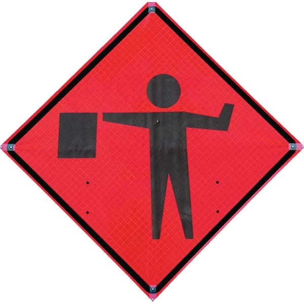 VizCon - "Flagger Ahead," 36" Wide x 36" High Vinyl Construction Roadway Sign - All Tool & Supply