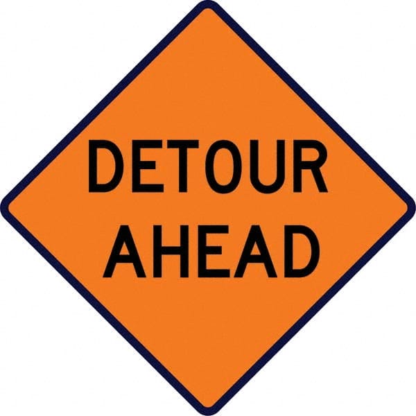 Road Construction Sign: Square, ″Detour Ahead″ Vinyl, Sign Stand Mount, 36″ High