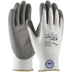 ‎19-D322/L Coated Gloves - Great White 3GX Dyneema Diamond - 13G White Shell - Gray PU Smooth Grip - A3 - Exact Industrial Supply