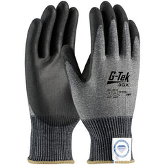 ‎19-D326/XS Coated Gloves - G-Tek 3GX Dyneema Diamond - 13G Gray Shell - Black PU Smooth Grip - A3 - Exact Industrial Supply