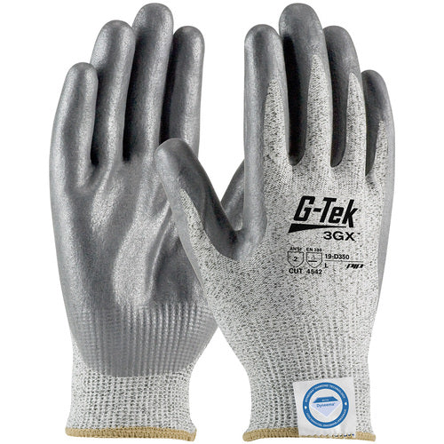 19-D350/M Coated Gloves - G-Tek 3GX Dyneema Diamond - S&P 13G Shell - Gray Nitrile Foam Grip - A2