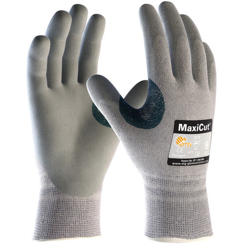 19-D470/L Gloves for Cut Protection - MaxiCut Gray Dyneema/Eng Yrn Shell - Gray Nitrile MicroFoam Grip - A4