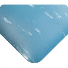 Anti-Fatigue Mat: 48' Length, 3' Wide, 7/8″ Thick, Vinyl, Beveled Edge, Heavy-Duty Marbled, Blue, Dry