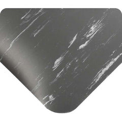 Anti-Fatigue Mat: 54' Length, 2' Wide, 1/2″ Thick, Vinyl, Beveled Edge, Medium-Duty Marbled, Charcoal, Dry