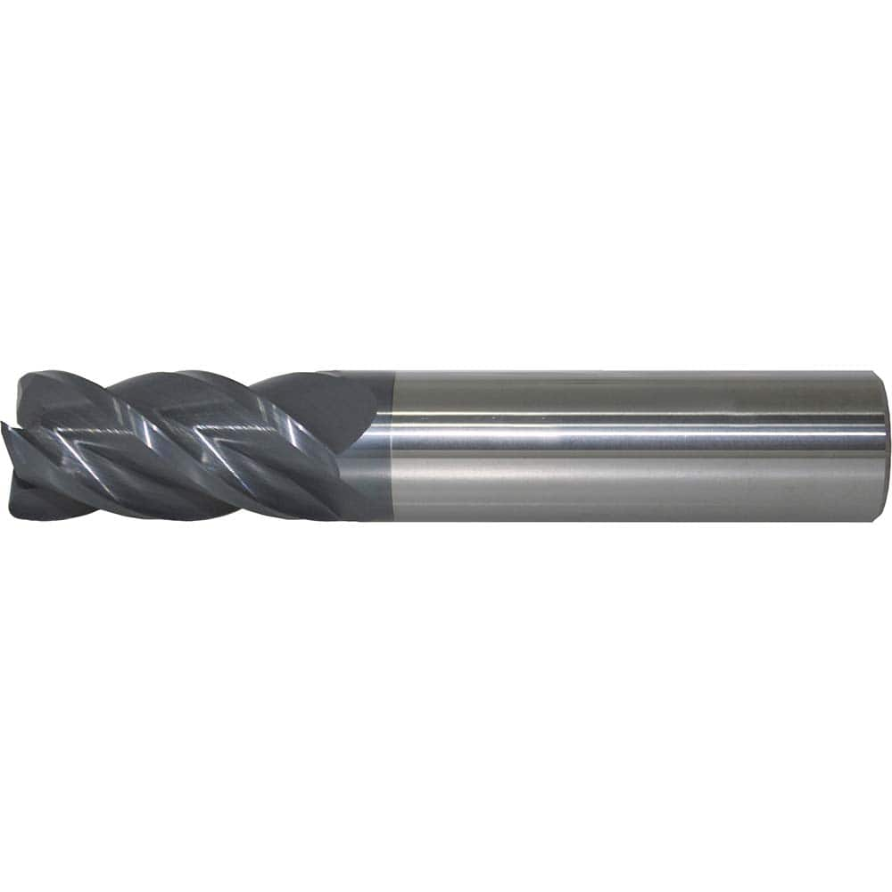 Corner Radius End Mill: 3/16″ Dia, 5/8″ LOC, 0.02″ Radius, 4 Flutes, Solid Carbide 2″ OAL, 3/16″ Shank Dia, 40 ° Helix, AlTiN+ Coated, Corner Radius End, Centercutting, Series 6/44