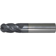 Ball End Mill: 0.1875″ Dia, 0.625″ LOC, 4 Flute, Solid Carbide 2″ OAL, 3/16″ Shank Dia, 40 ° Helix, AlTiN Coated, Single End