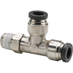 Parker - Metal Push-To-Connect Tube Fittings Type: Male Run Tee Swivel Tube Outside Diameter (Inch): 1/4 - All Tool & Supply