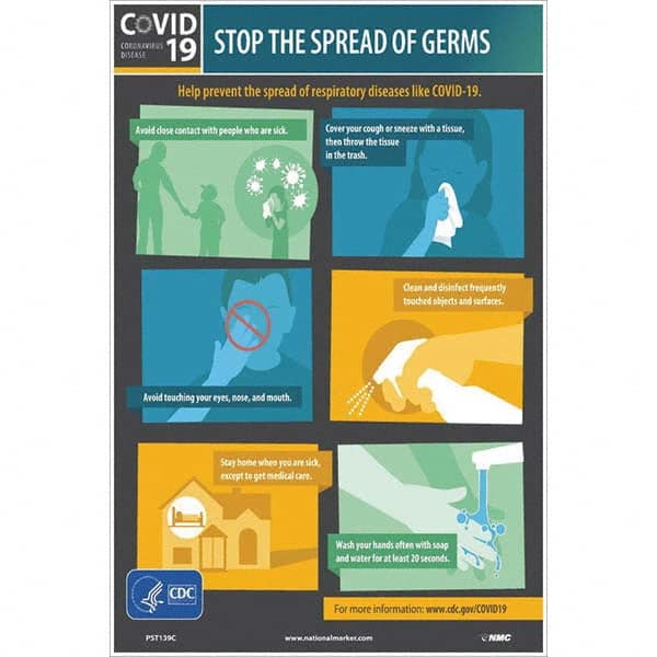 NMC - "STOP THE SPREAD OF GERMS", 12" Wide x 18" High, Vinyl Safety Sign - All Tool & Supply