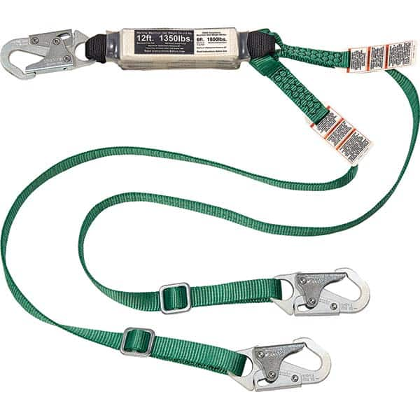 Lanyards & Lifelines; Load Capacity: 310 lb; Type: Lanyard; Length (Inch): 144; Harness Connection: Locking Snap Hook; For Arc Flash Work: No; Material: Steel; Width (Inch): 3/8; Breaking Strength (Lb.): 5000; Color: Green; Length Ft.: 12.00; Number Of Le