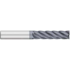 Square End Mill: 1/2'' Dia, 2'' LOC, 1/2'' Shank Dia, 4'' OAL, 5 Flutes, Solid Carbide Single End, AlCrO-MAX Finish, Upcut Flute, 38 ° Helix, Centercutting, RH Cut, RH Flute