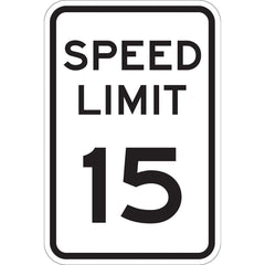 Lyle Signs - Traffic & Parking Signs; MessageType: Speed Limit Signs ; Message or Graphic: Message Only ; Legend: Speed Limit 15 ; Graphic Type: None ; Reflectivity: Reflective; Engineer Grade ; Material: Aluminum - Exact Industrial Supply