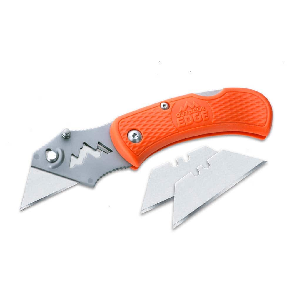 Outdoor Edge - Utility Knives, Snap Blades & Box Cutters; Type: Utility Knife ; Blade Type: Plain Edge ; Number of Blades Included: 3 ; Number of Blades: 3 ; Handle Material: Glass-Reinforced Nylon ; Color: Orange - Exact Industrial Supply