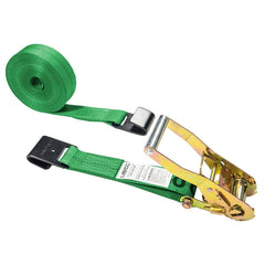 US Cargo Control - Slings & Tiedowns (Load-Rated); Type: Ratchet Tie Down ; Length (Feet): 30 ; Basket Capacity (Lb.): 3333 ; Material: Polyester ; Color: Green - Exact Industrial Supply