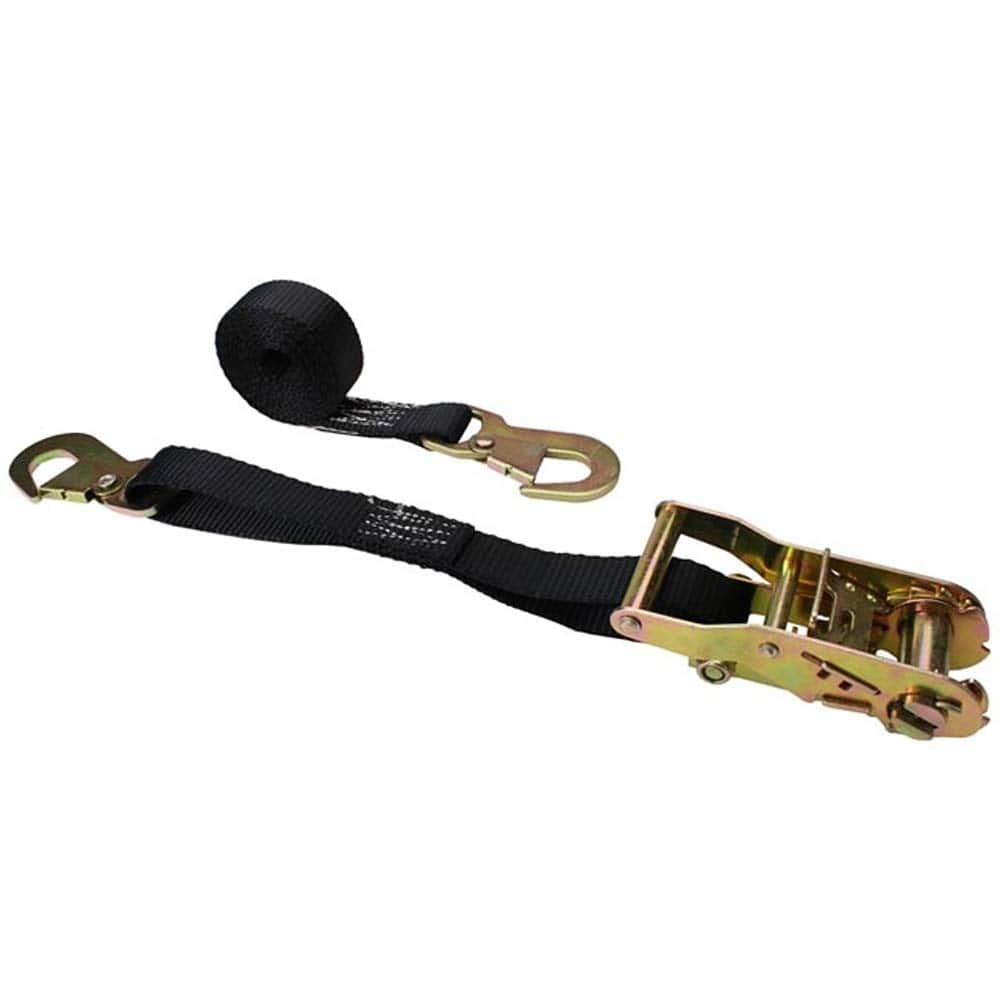 US Cargo Control - Slings & Tiedowns (Load-Rated); Type: Ratchet Tie Down ; Length (Feet): 15 ; Basket Capacity (Lb.): 1100 ; Material: Polyester ; Color: Black - Exact Industrial Supply