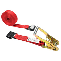 US Cargo Control - Slings & Tiedowns (Load-Rated); Type: Ratchet Tie Down ; Length (Feet): 27 ; Basket Capacity (Lb.): 3333 ; Material: Polyester ; Color: Red - Exact Industrial Supply