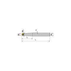 Indexable Ball Nose End Mill: 20 mm Cut Dia, Solid Carbide, 190 mm OAL Uses (2) ROHX & ROGX Inserts, 25 mm Cylindrical Shank