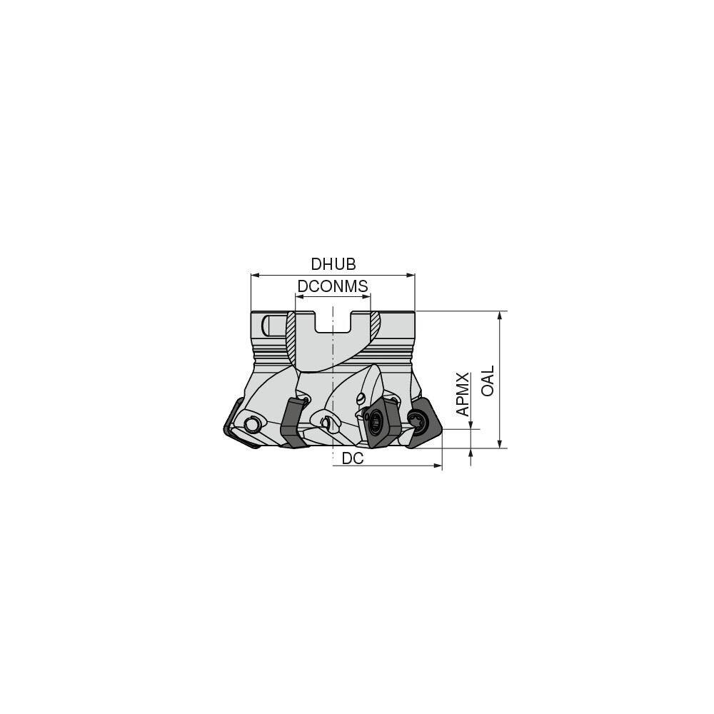 Indexable High-Feed Face Mills; Minimum Cutting Diameter: 40.00 mm; Maximum Cutting Diameter: 50.00 mm; Maximum Depth Of Cut: 5.00 mm; Arbor Hole Diameter (mm): 22.00; Compatible Insert Size Code: XOLX 1204..; Maximum Ramping Angle: 1.5; Series: AHFC-12;