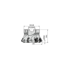 Indexable High-Feed Face Mill: 32 to 40 mm Cut Dia, 16 mm Arbor Hole Takes (4) XDLX 09T3.. Insert, Through Coolant