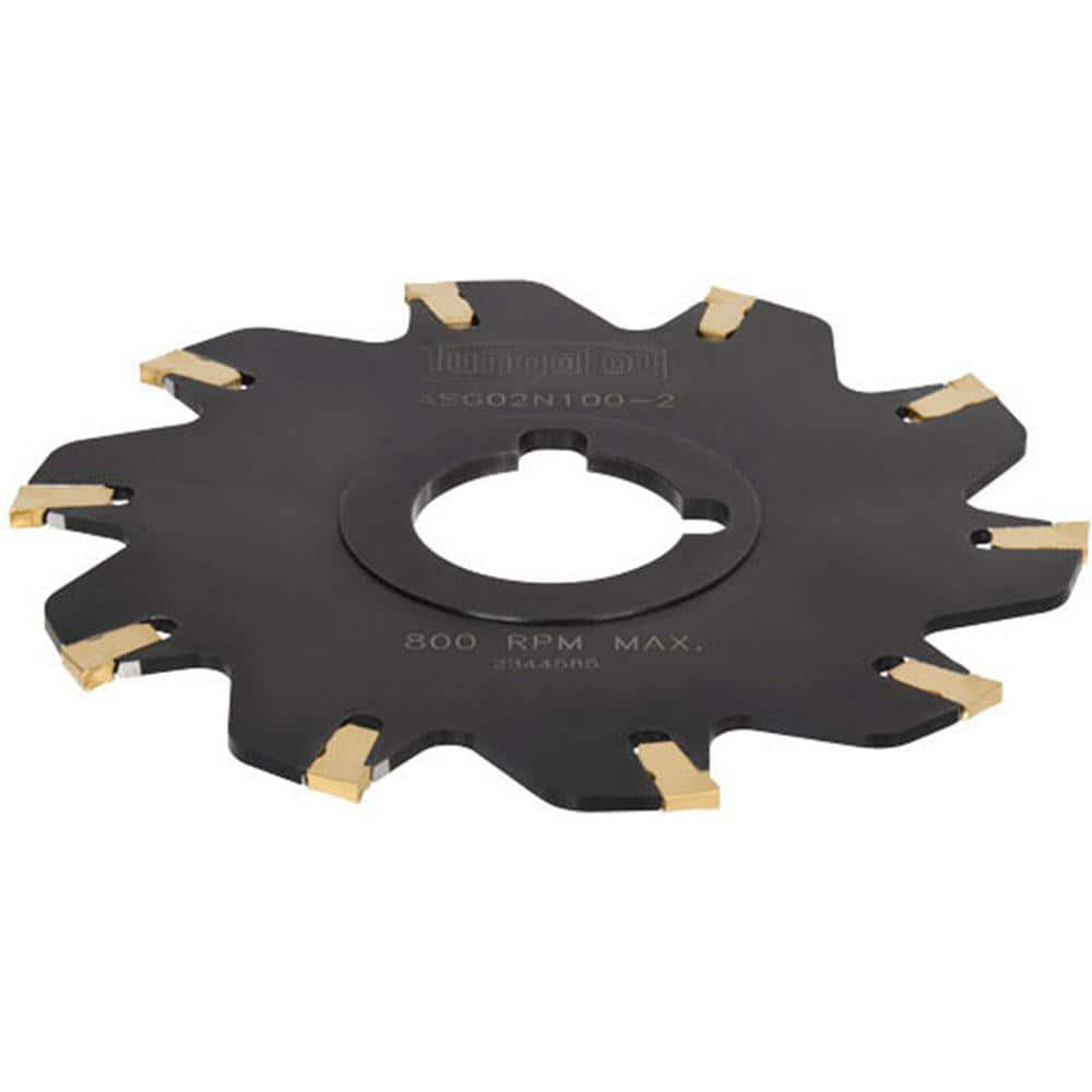 Indexable Slotting Cutter: 0.161'' Cutting Width, 4.9212'' Cutter Dia, Arbor Hole Connection, 1.339'' Depth of Cut, 1.25'' Hole, Neutral Self Clamping, Uses 8 SS Inserts, 8 Teeth, Straight, Positive, Steel, Black Oxide Finish