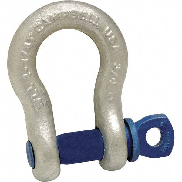 Campbell - 7/8" Nominal Chain Size, 6.5 Ton Carbon Steel Screw Anchor Shackle - 1" Pin Diam, 1-7/16" Wide Inside Jaw, 2-1/16" Inside Width, 2" Max Body Thickness - All Tool & Supply