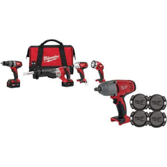 Milwaukee Tool - 18 Volt Cordless Tool Combination Kit - Includes 1/2" Hammer Drill, 1/4" Hex Impact Driver & Sawzall Reciprocating Saw, Lithium-Ion Battery Included - All Tool & Supply