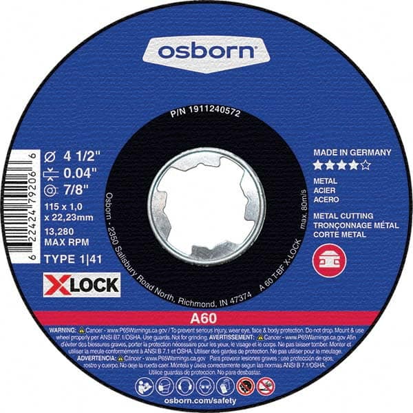 Osborn - 4-1/2 x 0.04, 7/8" Hole 60 Grit Aluminum Oxide Cutoff Wheel - All Tool & Supply