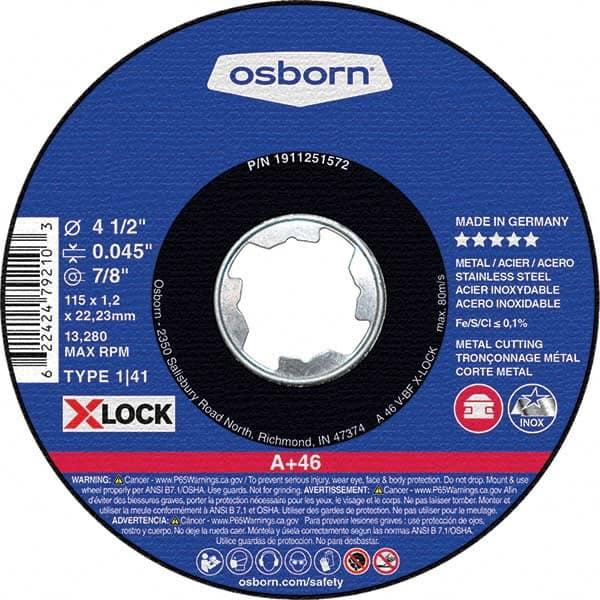 Osborn - 4-1/2 x 0.045, 7/8" Hole 46 Grit Aluminum Oxide Cutoff Wheel - All Tool & Supply