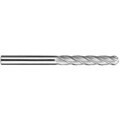 3/4″ Dia. × 3/4″ Shank × 3″ DOC × 6″ OAL, Carbide Uncoated, Spiral , 4 Flute, 30° Helix, Ballnose End Mill - Exact Industrial Supply