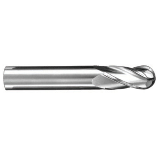 ‎19/64″ Dia. × 5/16″ Shank × 13/16″ DOC × 2-1/2″ OAL, Carbide TiCN, Spiral , 4 Flute, 30° Helix, Ballnose End Mill - Exact Industrial Supply