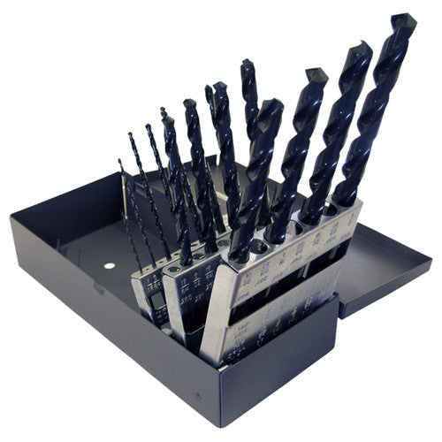 ‎1/16-1/2 RHS / RHC HSS 118 Degree Radial Point General Purpose Taper Length Drill Set - Steam Oxide - Exact Industrial Supply