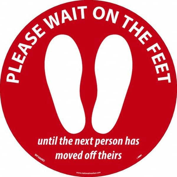 NMC - "Please Wait on the Feet Until the Next Person Has Moved Off Theirs" Adhesive-Backed Floor Sign - All Tool & Supply