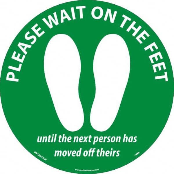 NMC - "Please Wait on the Feet Until the Next Person Has Moved Off Theirs" Adhesive-Backed Floor Sign - All Tool & Supply