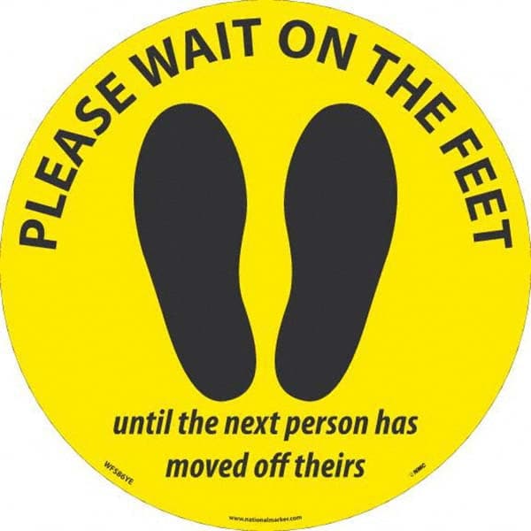 NMC - "Please Wait on the Feet Until the Next Person Has Moved Off Theirs" Adhesive-Backed Floor Sign - All Tool & Supply