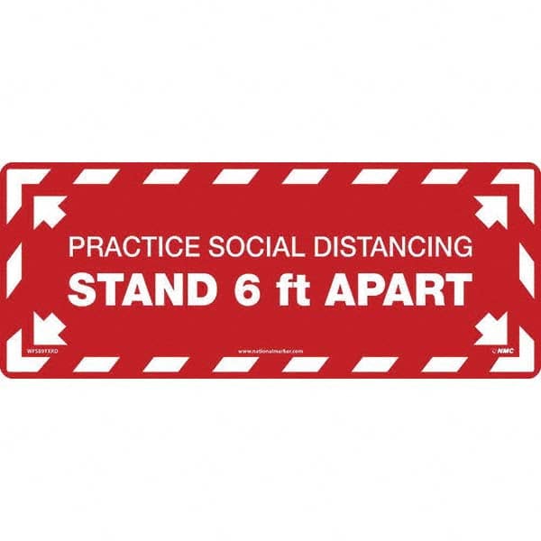 Please Practice Social Distancing Rectangle, White on Red, Use for Exit, Entrance & Directional