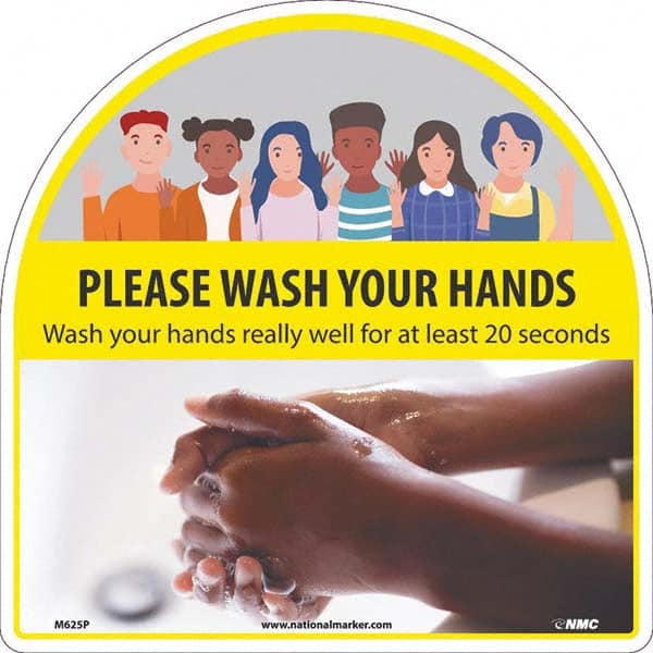 NMC - "Please Wash Your Hands", 12" High x 12" Wide, Pressure-Sensitive Vinyl Safety Sign - All Tool & Supply