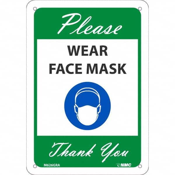 NMC - "Please Wear Face Mask Thank You", 10" High x 7" Wide, Aluminum Safety Sign - All Tool & Supply