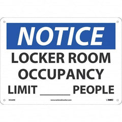 Sign: Rectangle, ″Notice Locker Room Occupancy Limit____People″ Plastic, Wall Mount, 10″ High