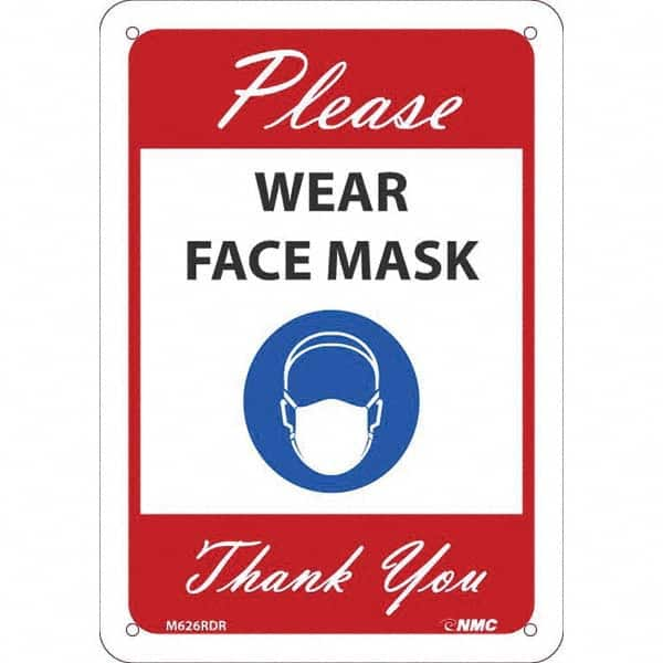 NMC - "Please Wear Face Mask Thank You", 10" High x 7" Wide, Rigid Plastic Safety Sign - All Tool & Supply