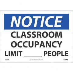 NMC - "Notice Classroom Occupancy Limit____People", 10" High x 14" Wide, Pressure-Sensitive Vinyl Safety Sign - All Tool & Supply