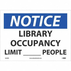 NMC - "Notice Library Occupancy Limit____People", 10" High x 14" Wide, Pressure-Sensitive Vinyl Safety Sign - All Tool & Supply