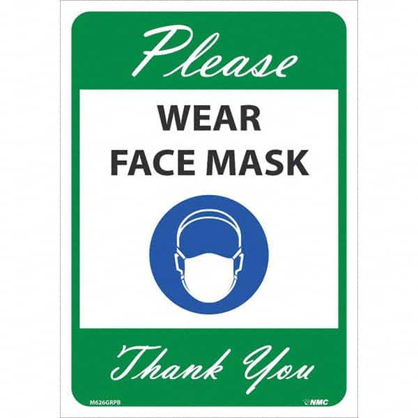 NMC - "Please Wear Face Mask Thank You", 14" High x 10" Wide, Pressure-Sensitive Vinyl Safety Sign - All Tool & Supply