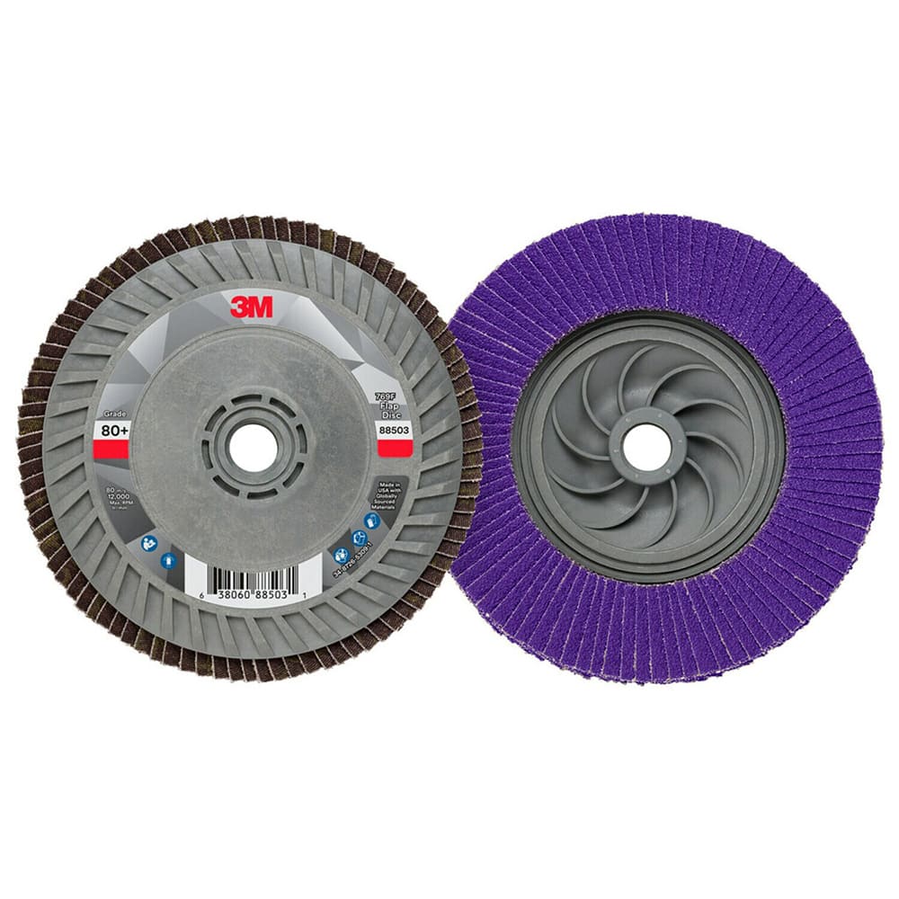 3M - Flap Discs; Abrasive Type: Coated ; Flap Disc Type: Type 27 ; Disc Diameter (Inch): 5 ; Abrasive Material: Ceramic ; Grit: 80 ; Attaching System: Threaded Hole - Exact Industrial Supply