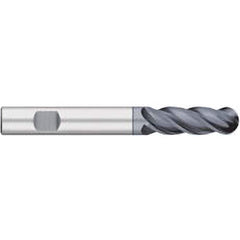 Ball End Mill: 0.5″ Dia, 1.5″ LOC, 4 Flute, Solid Carbide 4″ OAL, 1/2″ Shank Dia, 38 ° Helix, AlCrO-MAX Coated, Single End