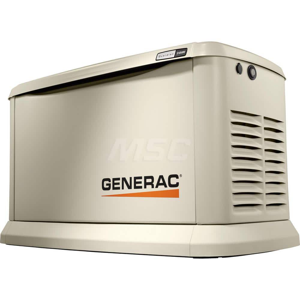 Standby Power Generators; Generator Type: Air Cooled; Fuel Type: LP Gas/Natural Gas; Wattage (kW): 24; Wattage: 24000; Voltage: 120/240; Number of Phases: 1; Engine Type: OHVI; Fuel Consumption (cfh): 204; Enclosure Material: Aluminum; Enclosure Color: Bi