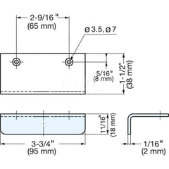 Edge Pulls; Width (Inch): 3-47/64; Depth (Inch): 1-1/2; Thickness (mm): 2.5; Hole Diameter: 3.5000; Distance Between Centers Width: 65.0000; Material Grade: 304; Finish/Coating: Black; Material: Stainless Steel; Material: Stainless Steel