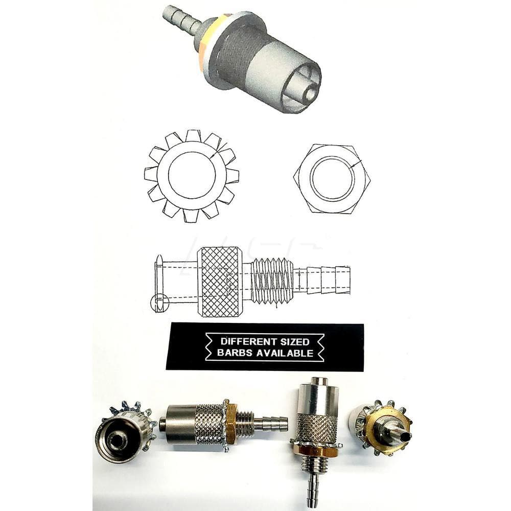 Medical Tubing Connectors & Fittings; Connector Type: Male Luer Lock to Bulkhead Adapter (3-Barb); Material: 303 Stainless Steel; Inlet A Inside Diameter (Inch): 1/16; Inlet B Inside Diameter (Inch): 3/32; Application: For Many Laboratories; Color: Silver