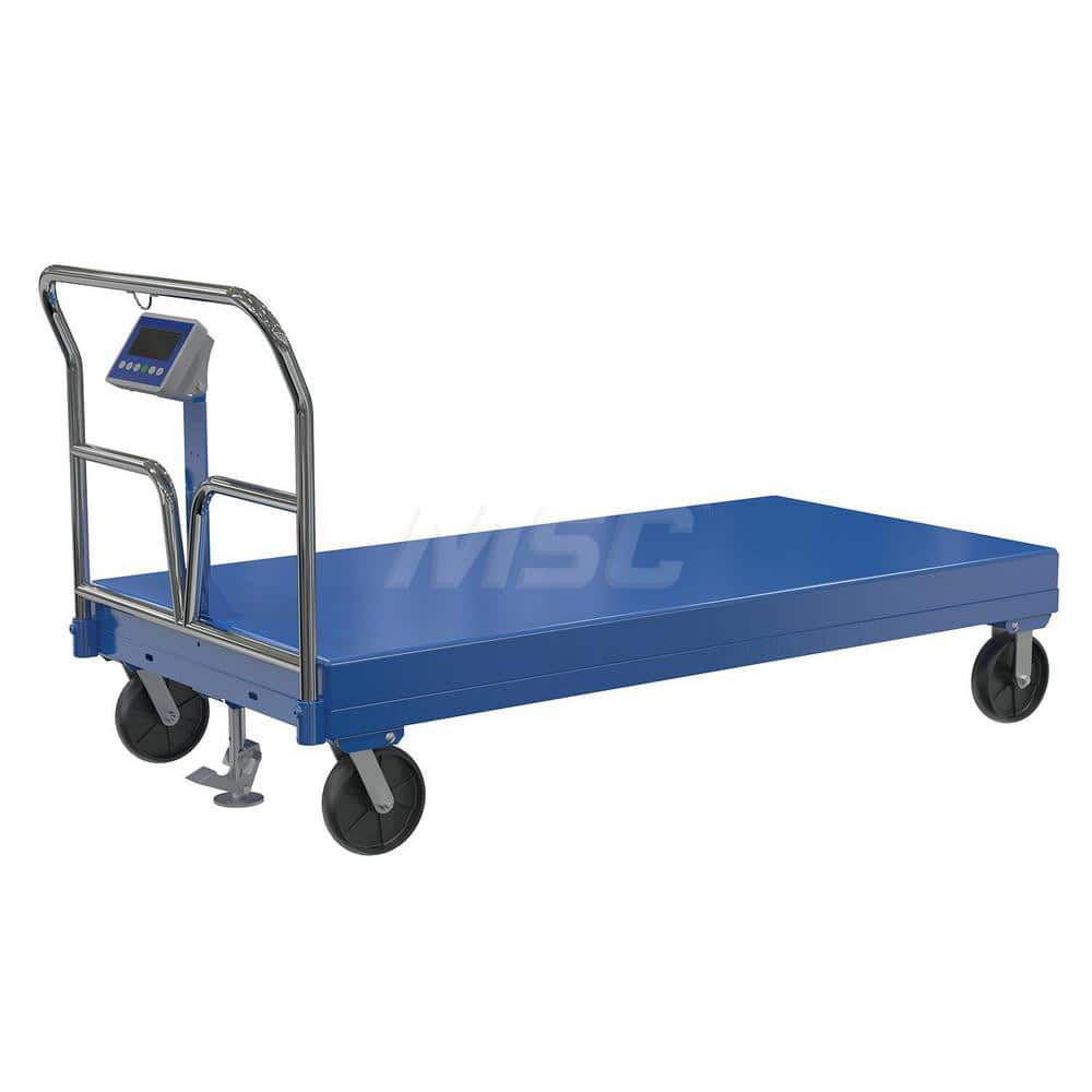 Platform Truck: 3,600 lb Capacity, Steel Platform, 72″ Platform Length, 15-1/16″ Platform Height 8 x 2″ Rigid & Swivel Glass Filled Nylon Casters